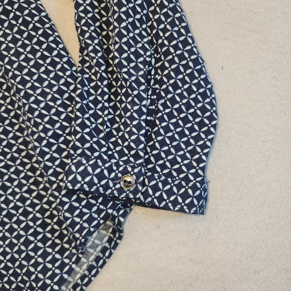 Yessica C&A Navy Geometric Print Roll Tab Sleeve Viscose Blouse Top Womens 38/40 - Picture 7 of 16